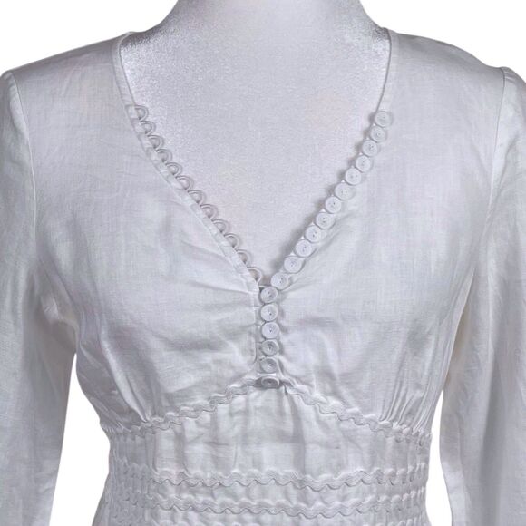 ANNE FONTAINE Charlette Blouse Size 40 6 8 White Linen 3/4 Sleeve Tie Back EUC - Picture 4 of 16